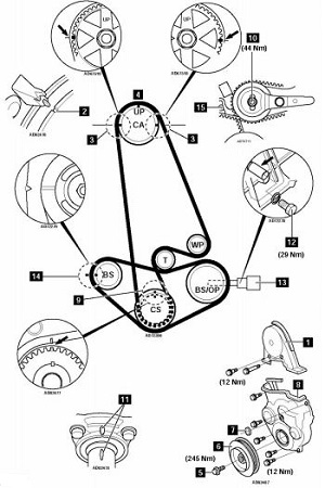 Diagrama de puesta a tiempo Honda Odyssey 2.2 F22B8